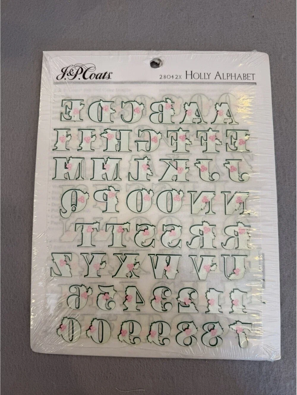 Vintage J. & P. Coats 1998 Iron On Transfers For Felt Appliqué Holly Alphabet